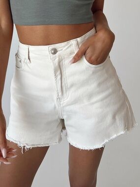 Princess Polly Elena Denim Shorts Cream